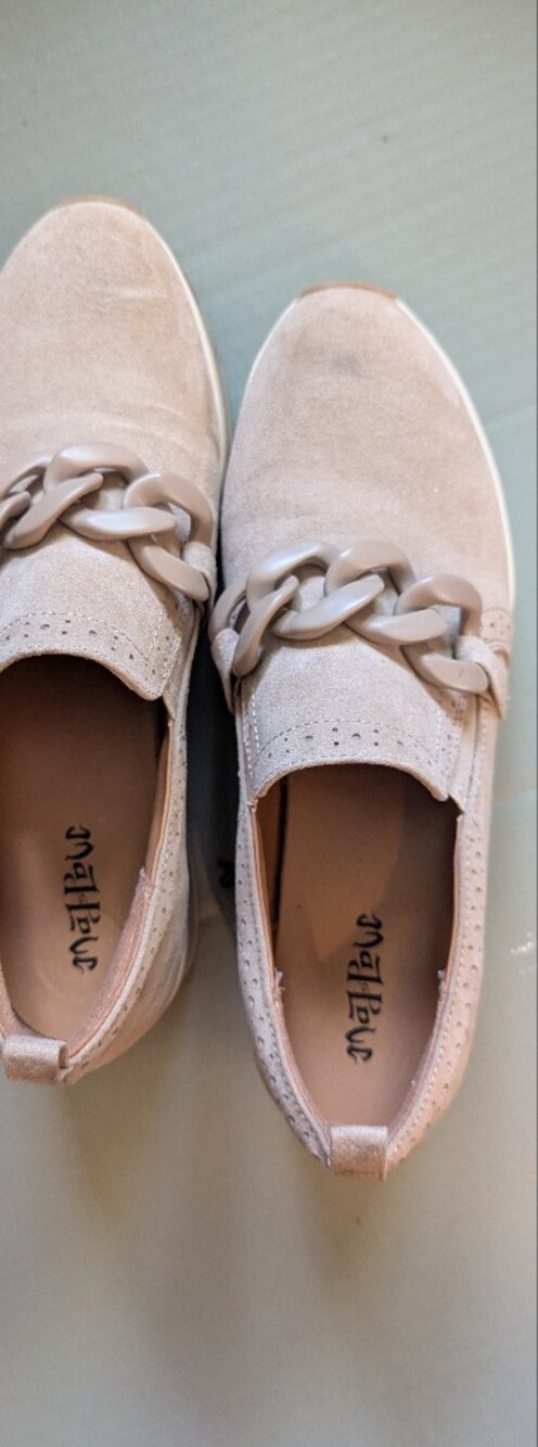 Mad Love Chain-Trim Suede Loafers in Light Taupe Size 10